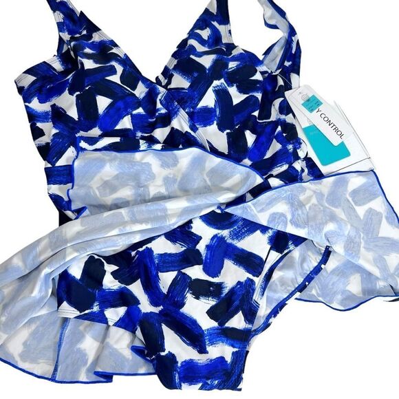 Sea & Sand Blue Paint Asymmetrical Wrap Swimdress - Picture 5 of 14